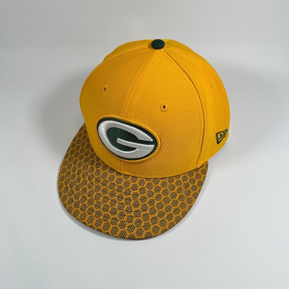 New Era 9FIFTY Green Bay Packers NFL Snapback Hat Yellow Gold Hex Print OSFA